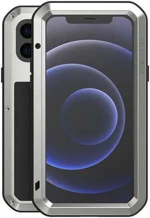 LOVE MEI Powerful Metal Waterproof Case For iPhone12 mini Cover Full Body Protection ShockProof Phone Case (Silver)