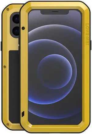 LOVE MEI Powerful Metal Waterproof Case For iPhone12 mini Cover Full Body Protection ShockProof Phone Case (Yellow)