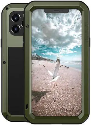 LOVE MEI Powerful Metal Waterproof Case For iPhone12 Pro Cover Full Body Protection ShockProof Phone Case (Army Geenr)