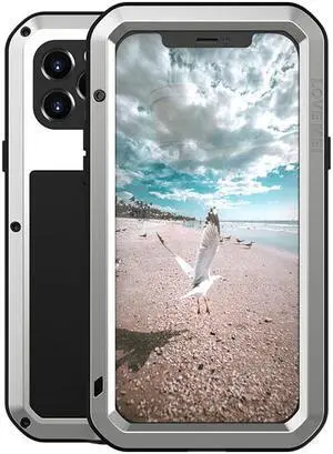 LOVE MEI Powerful Metal Waterproof Case For iPhone12 Pro Cover Full Body Protection ShockProof Phone Case (Silver)