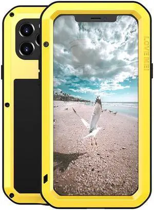LOVE MEI Powerful Metal Waterproof Case For iPhone12 Pro Cover Full Body Protection ShockProof Phone Case (Yellow)