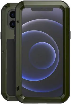 LOVE MEI Powerful Metal Waterproof Case For iPhone12 mini Cover Full Body Protection ShockProof Phone Case (Army Green)