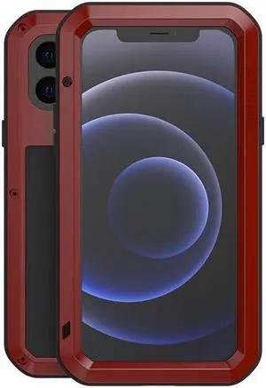 LOVE MEI Powerful Metal Waterproof Case For iPhone12 mini Cover Full Body Protection ShockProof Phone Case (Red)
