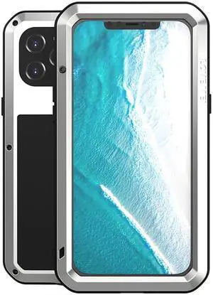 LOVE MEI Powerful Metal Waterproof Case For iPhone12 Pro Max Cover Full Body Protection ShockProof Phone Case (Silver)