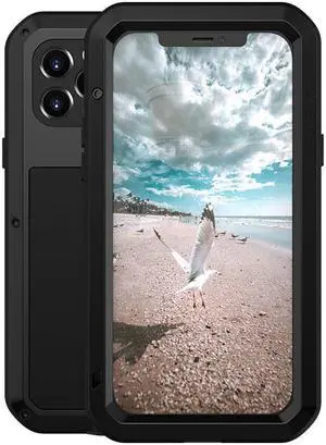 LOVE MEI Powerful Metal Waterproof Case For iPhone12 Pro Cover Full Body Protection ShockProof Phone Case (Black)