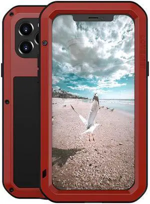 LOVE MEI Powerful Metal Waterproof Case For iPhone12 Pro Cover Full Body Protection ShockProof Phone Case (Red)