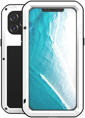 LOVE MEI Powerful Metal Waterproof Case For iPhone12 Pro Max Cover Full Body Protection ShockProof Phone Case (White)
