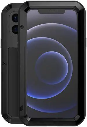 LOVE MEI Powerful Metal Waterproof Case For iPhone12 mini Cover Full Body Protection ShockProof Phone Case (Black)