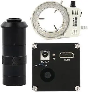 2K 4K 1080P HDMI Digital Industrial Video Microscope Camera & 100X C-Mount Lens Whit 56-LED Adjustable Ring Light For Phone PCB Soldering