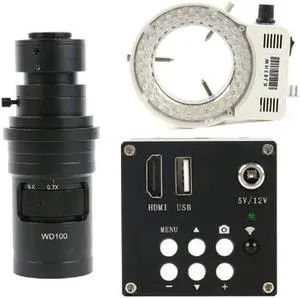 NEW 16MP HDMI Industrial Video Microscope & 200X C-Mount Lens & 56 LED Adjustable Microscope Ring Light Support U disk Storage Video
