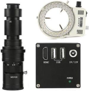 HD 2K HDMI Measurement Video Microscope Camera U Disk Storage Video Recorder & Adjustable 56-LED Microscope Lamp & 500X C-Mount Lens For Phone PCB Soldering