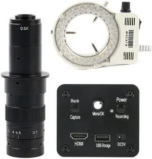 1080P HD HDMI Industrial Electronic Digital Video Microscope Camera & 180X C-Mount Lens Whit 56-LED Adjustable Ring Light