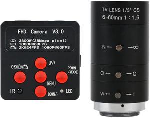 38MP 2K 1080P HDMI USB TF Video Recorder Lab Industrial Soldering Video Microscope Camera & Big Visual Field 60mm Lens
