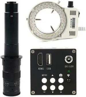 16MP HDMI Industrial Video Microscope & 300X C-Mount Lens & 56 LED Adjustable Microscope Ring Light Support U disk Storage Video