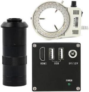 2MP 1080P HDMI Industrial Video Microscope Camera & 100X C-Mount Lens Whit 56-LED Adjustable Ring Light For Phone Tablet PC PCB IC Observe Soldering