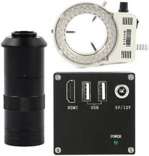 HD 2K 1080P HDMI Measurement Video Microscope Camera U Disk Storage Video Recorder & Adjustable 56-LED Microscope Lamp & 100X C-Mount Lens For Phone PCB Soldering