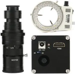 2K 4K HDMI Industrial Video Microscope Camera & 200X C-Mount Lens Whit 56-LED Adjustable Ring Light For Phone PCB