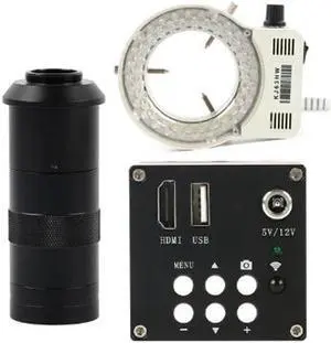 16MP 1080P HDMI Industrial Electronic Digital Video Microscope & 100X C-Mount Lens & 56 LED Adjustable Microscope Ring Light Support U disk Storage Video