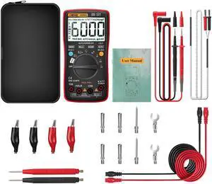 ANENG AN9002 Bluetooth Digital Multimeter 6000 Counts Professional MultimetroTrue RMS AC/DC Current Voltage Tester Auto-Range & 16 in 1 Combination Line - Red