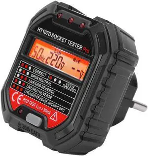 Circuit Tester HT107D LCD Digital Display Socket Outlet Tester Mains Fault Check Tool Detector Electroscope 90 to 250V