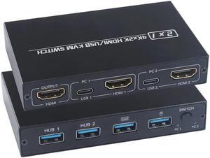 AIMOS AM-KVM 201CL 2-in-1 HDMI/USB KVM Switch Support HD 2K*4K 2 Hosts Share 1 Monitor/Keyboard& Mouse Set