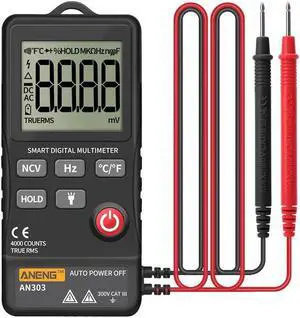 ANENG AN303 Digital Multimeter 4000 Count LCD Display Automatic Range Universal Meter with Backlight NCV Test Meter with Color Box - Black