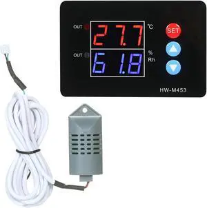 AC220V Temperature and Humidity Controller Dual Relay Output -40~230? Digital Thermostat Humidistat Controller with Sensor Probe for Reptile Refrigerator Basement Grow Tent