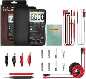 ANENG AN9002 Bluetooth Digital Multimeter 6000 Counts Professional MultimetroTrue RMS AC/DC Current Voltage Tester Auto-Range & 16 in 1 Combination Line & Packing Box - Black