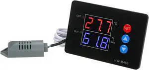 DC12/24V Temperature and Humidity Controller Dual Relay Output -40~230? Digital Thermostat Humidistat Controller with Sensor Probe for Reptile Refrigerator Basement Grow Tent