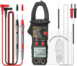 ANENG ST184 Digital Multimeter Clamp Meter True RMS 6000 Counts Professional Measuring Testers AC/DC Voltage AC Current Ohm & NO Packing Box - Black