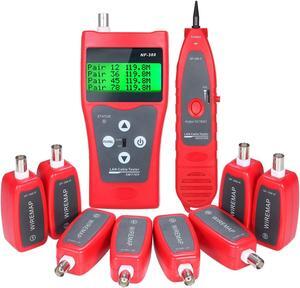 Multi-functional LCD Network Cable Tester Wire Tracker RJ11 RJ45 BNC Wire Length Finder Line Finder LAN Cable Tester with 8 Remote Adapters - Red
