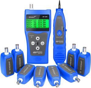 Multi-functional LCD Network Cable Tester Wire Tracker RJ11 RJ45 BNC Wire Length Finder Line Finder LAN Cable Tester with 8 Remote Adapters - Blue