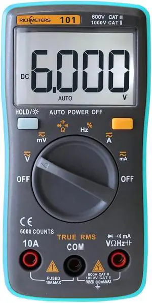 RICHMETERS RM101 True RMS Multifunctional LCD Digital Multimeter DMM DC AC Voltage Current Meter Resistance Diode Capacitance Tester