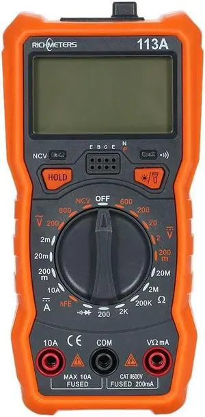 RICHMETERS RM113A NCV Digital Multimeter 2000 Counts HFE AC/DC Voltage Measuring Meter with Magnetic Suction Flash Light Backlight Large Screen Multi-meter