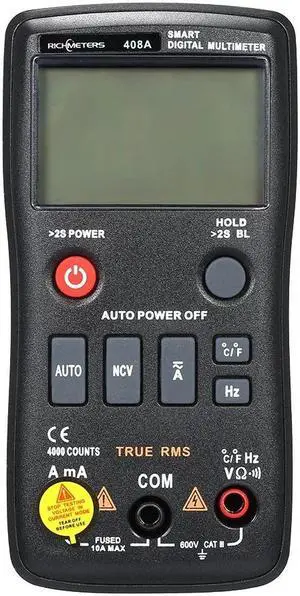 RICHMETERS RM408B Digital Multimeter 8000 Counts True-RMS Auto Ranging AC/DC Voltage Temperature Measuring Meter Flash Light Backlight Large Screen