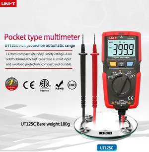 UNI-T UT125C Mini Pocket Digital Multimeter Temperature Tester Resistor Capacitor Frequency Diode NCV Test Low Voltage Display
