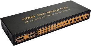 NK-H62 6X 2 HDMI Matrix Switch 4K Audio EDID ARC Audio Extractor 6 in 2 Out Switcher/Splitter Support Ultra HD 4K x 2K 3D 1080p ARC PIP with IR Remote Control & Power Adapter