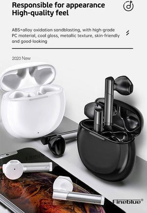 Fineblue J3 Pro Bluetooth 5.0 Earphones TWS Fingerprint Touch Headset HiFI Stereo Earbuds Wireless earphones for sport (White)