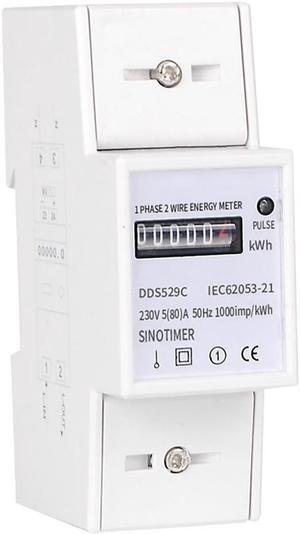 Automatic Single Phase 2 Wire Electric Energy Counter AC 230V 5-80A Analog Watt Measurement Meter 35mm DIN Rail Mounting