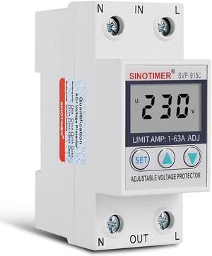 230V 63A Single Phase Two Wire LCD Digital Display Adjustable Voltage Surge Protectors Relay With Limit Current Protection