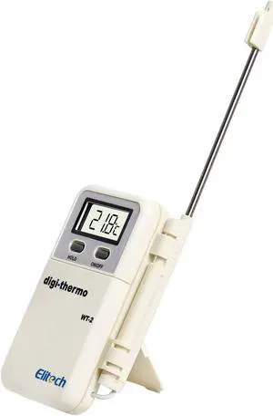Elitech WT-2 Instant Read Food Thermometer LCD Display ℃/ ℉ Switchable Data Lock Function Temperature Alarm Digital Meat Thermometers with Flexible Probe for Kitchen Cooking Baking Grilling