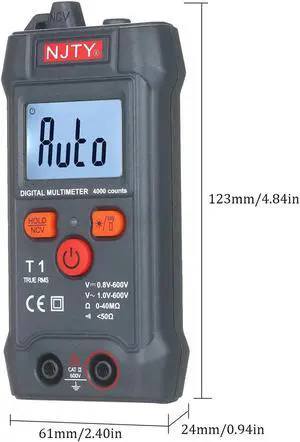 NJTY Palm-size LCD Digital Multimeter Auto Range NCV 4000 Counts True RMS Smart Universal Tester 600V Voltmeter Ohm and Voltage Tester Measuring AC/DC Voltage Resistance ON-OFF Buzzer