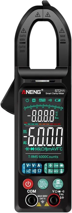 ANENG ST211 6000 Counts Digital AC Current Clamp Meter 400A Automatic Range Multimeter with Backlight Voltage Meter Clamp Gauge - Black