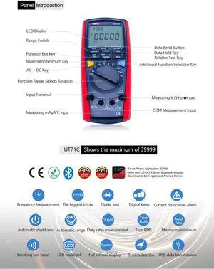 Digital MultiMeter UNI-T UT71C AC DC Volt Ampere Ohm Capacitance Temp Meter +/-(0.025%+5) accuracy with double backlight display
