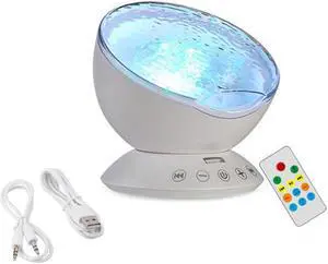 Ocean Light Night Light Audio Cable 7 Colors Ocean Wave Starry Sky LED Projector Novelty RC Lamp Illusion Light For BabyChildren - White