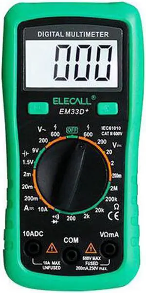 ELECALL 3 1/2 Multimeter EM33D+ AC/DC 600V Green Protective Cover Backlight Data Hold Battery Voltage Tester Overload Protection