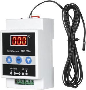 GeekTeches TMC-6000 110-240V Guide Rail Digital Temperature Controller Thermostat Refrigeration Heating Temperature Control Water Drop Probe