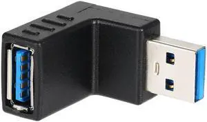 Right Angle USB3.0 AM to AF L Shape Adapter Converter USB 3.0 A Male to A Female 90 Degree Angle Plug Up - Black Right Angle USB3.0 AM to AF L Shape Adapter Converter USB 3.0 A Male to A Female 90 Degree Angle Plug Up - Black