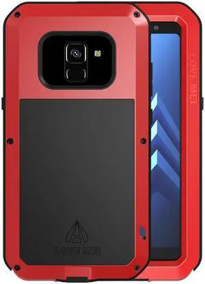 LOVE MEI Aluminum Metal Case For Samsung Galaxy A8 Plus Cover Powerful Armor Shockproof Life Waterproof Case For Samsung Galaxy A8 Plus (Red)