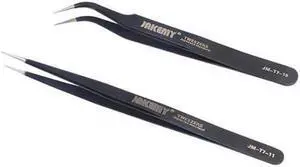 JAKEMY 2pcs JM-T7-11/15 Stainless Steel Electronic Long Pointed Tip Tweezer Curved Tip Tweezers Phone Repair Antistatic Tweezers